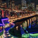 A view of the night skyline at Pier 66